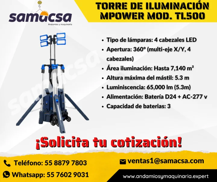 TORRE DE LUZ LED A BATERIA TL-500   SAMACSA