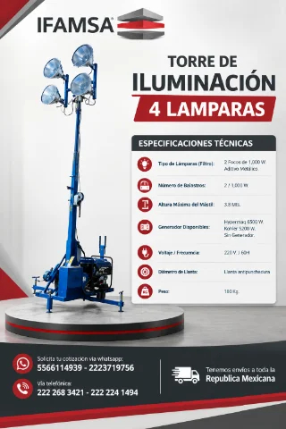 TORRE DE ILUMINACION 4 LAMPARAS HYPERMAQ