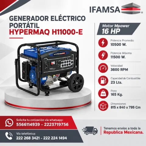 GENERADOR ELECTRICO PORTATIL HYPERMAQ H11000-E