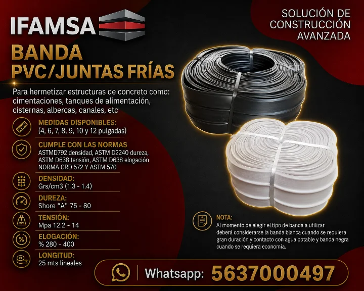 Bandas de Pvc Para Evitar Filtraciones en Puebla