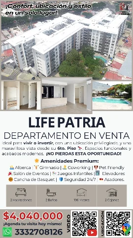 Depa en Venta en Life Patria Zapopan. 106 Mts