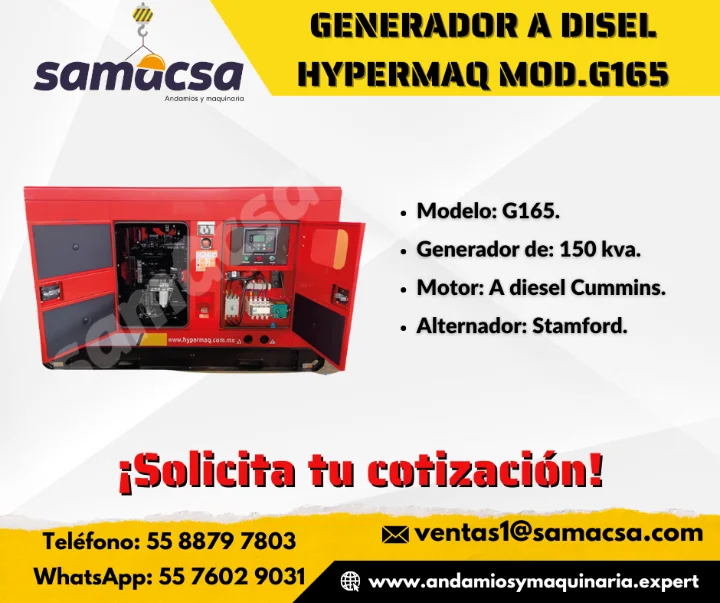 GENERADOR A DIESEL HYPERMAQ MODELO G165-SAMACSA