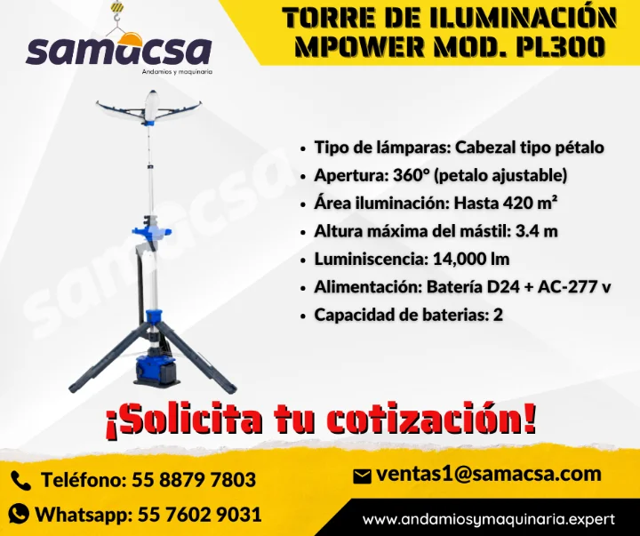TORRE DE LUZ LED PORTATIL PL-300 MPOWER  SAMACSA