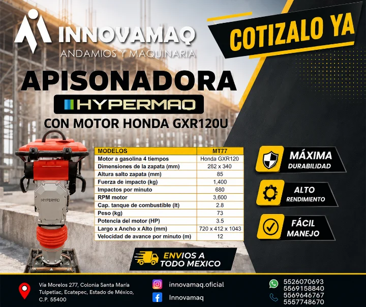 Apisonadora Hypermaq MT77 con Motor Honda GXR120U
