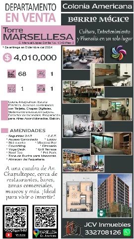 Depa Nuevo en Col. Americana. MARSELLESA!! 68 Mts