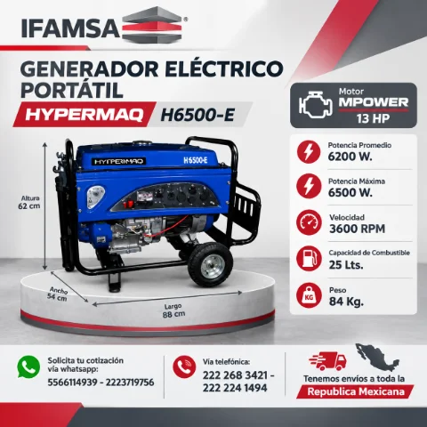 GENERADOR ELECTRICO PORTATIL HYPERMAQ H6500-E