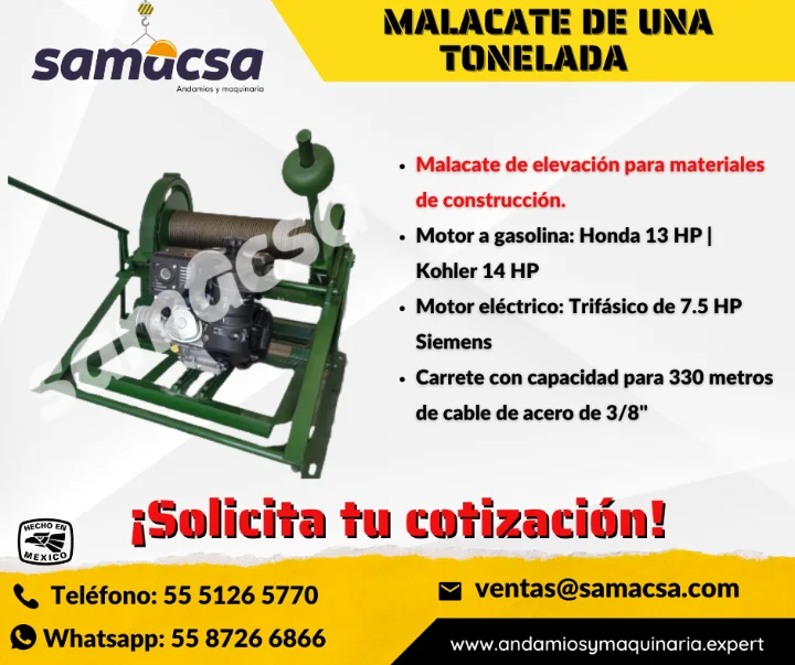 MALACATE DE 1 TONELADA  MAYOR RENDIMIENTO