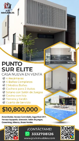 Casa Nueva en Punto Sur Elite Zapopan. 306 Mts.