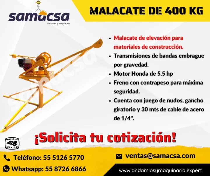 MALACATE 400 KG  POTENCIA PARA TU OBRA