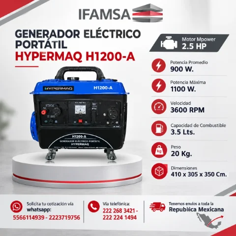 GENERADOR ELECTRICO PORTATIL HYPERMAQ H1200-A