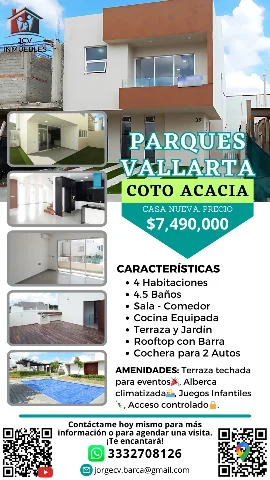 Casa Nueva en Parques Vallarta Zapopan. 226 Mts.